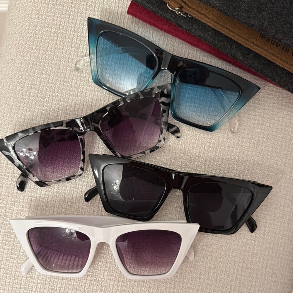 Stylish Women's Sunglasses Set of 4! Black, White, Blue and Black Tortoise!